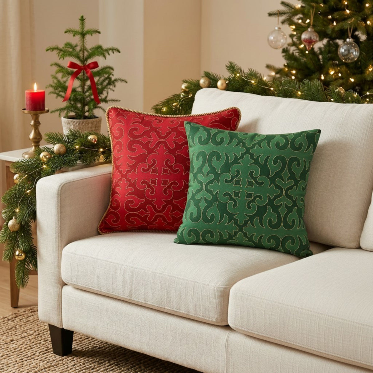 Shyrdak Tropical Green Cushion Cover | Moroccan Print & Embroidery | 3 Sizes