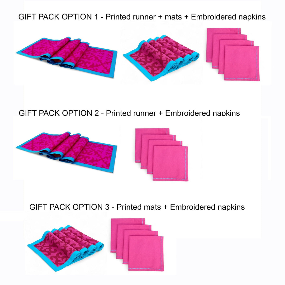Shyrdak Table Linen Gift Pack | Fuschia & Turquoise | 3 Combinations Available
