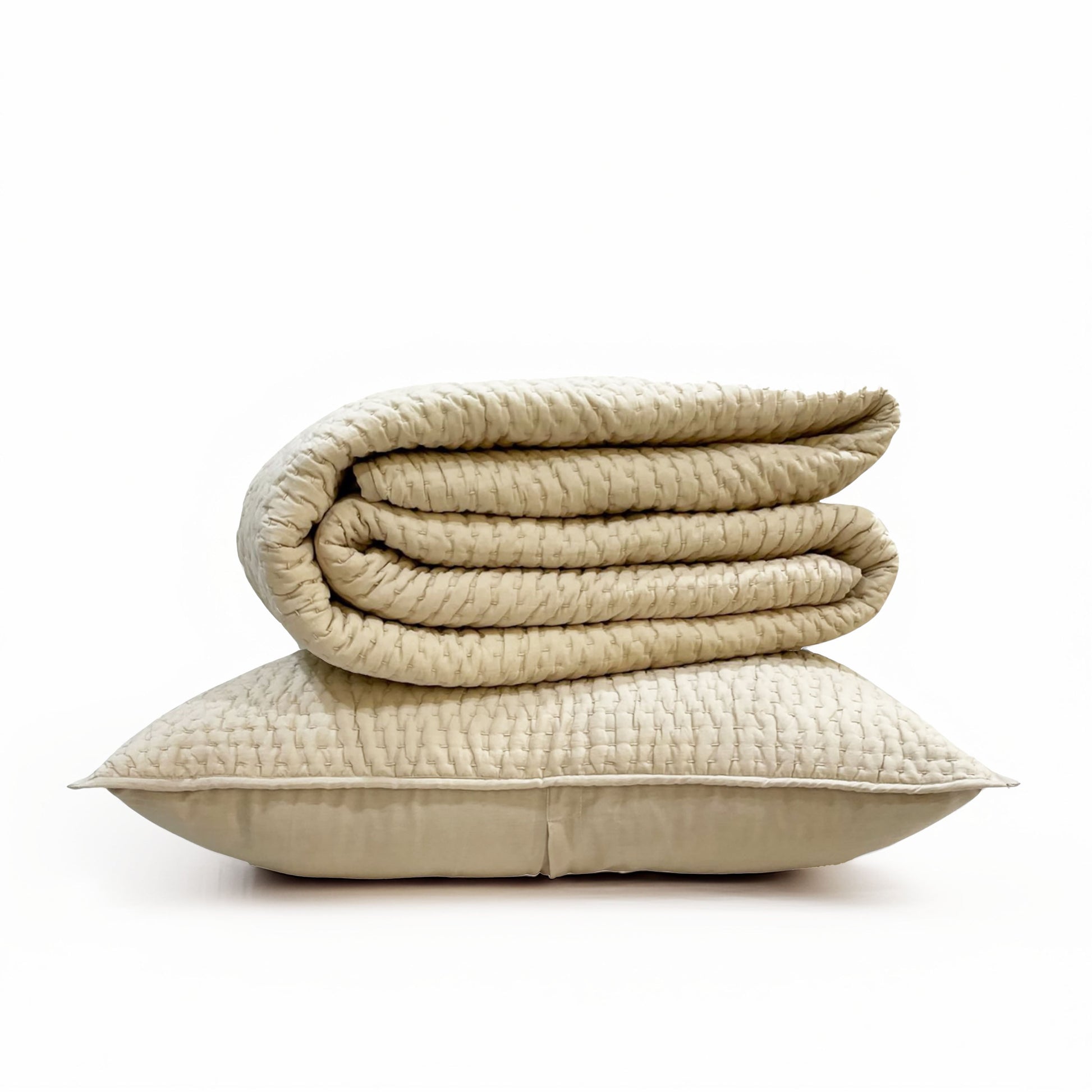 Premium Sandstone Handmade Kantha Cotton Quilted Cozy Bed Set