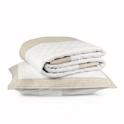 Shwet Natural & White Hand-Quilted Cotton Bed Set | Diamond Pattern | Quilt & Pillow Cases | Twin, Queen & King