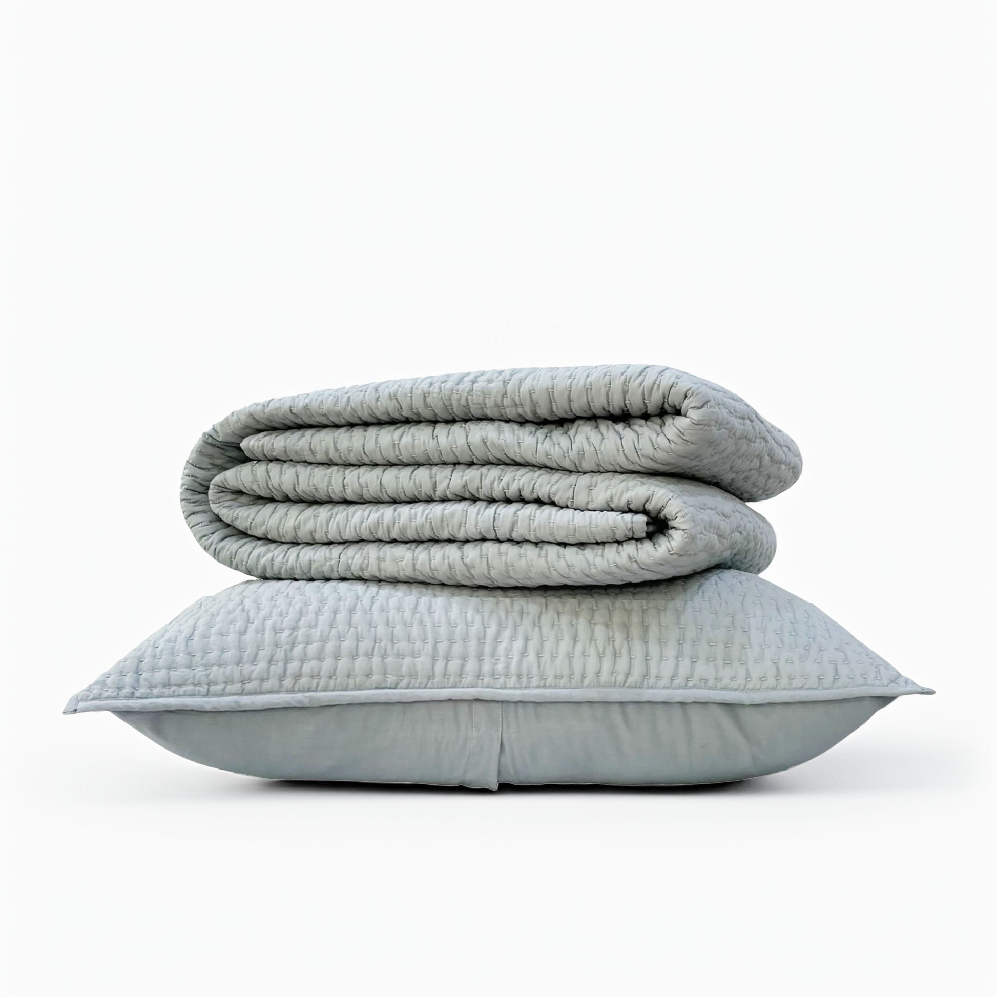 Duck Egg Handcrafted Kantha Cotton Quilt with Pillowcases
