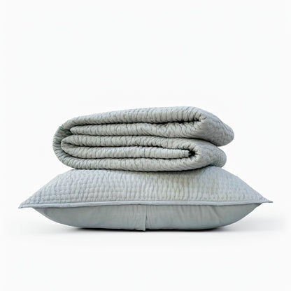 Duck Egg Handcrafted Kantha Cotton Quilt with Pillowcases