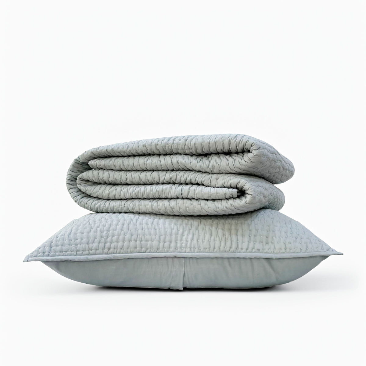Duck Egg Kantha Quilted Bed Set | Hand Quilted Cotton Voile | Twin, Queen & King Sizes