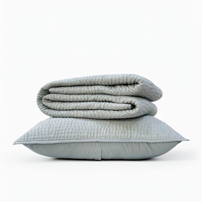 Duck Egg Kantha Quilted Bed Set | Hand Quilted Cotton Voile | Twin, Queen & King Sizes