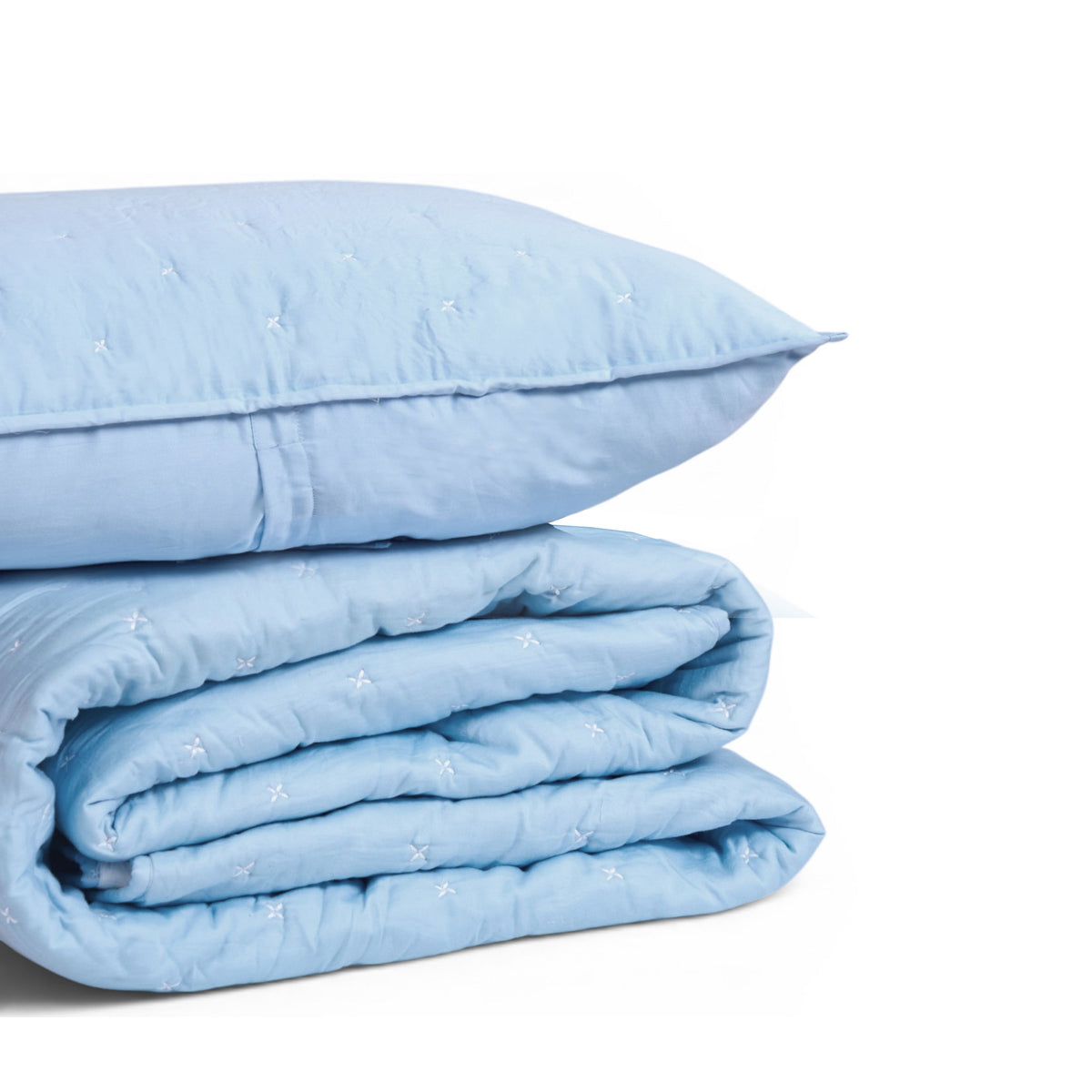 Sky Blue 300TC Fine Cotton Quilted Bed Set – Diamond Pattern Tuck Quilting