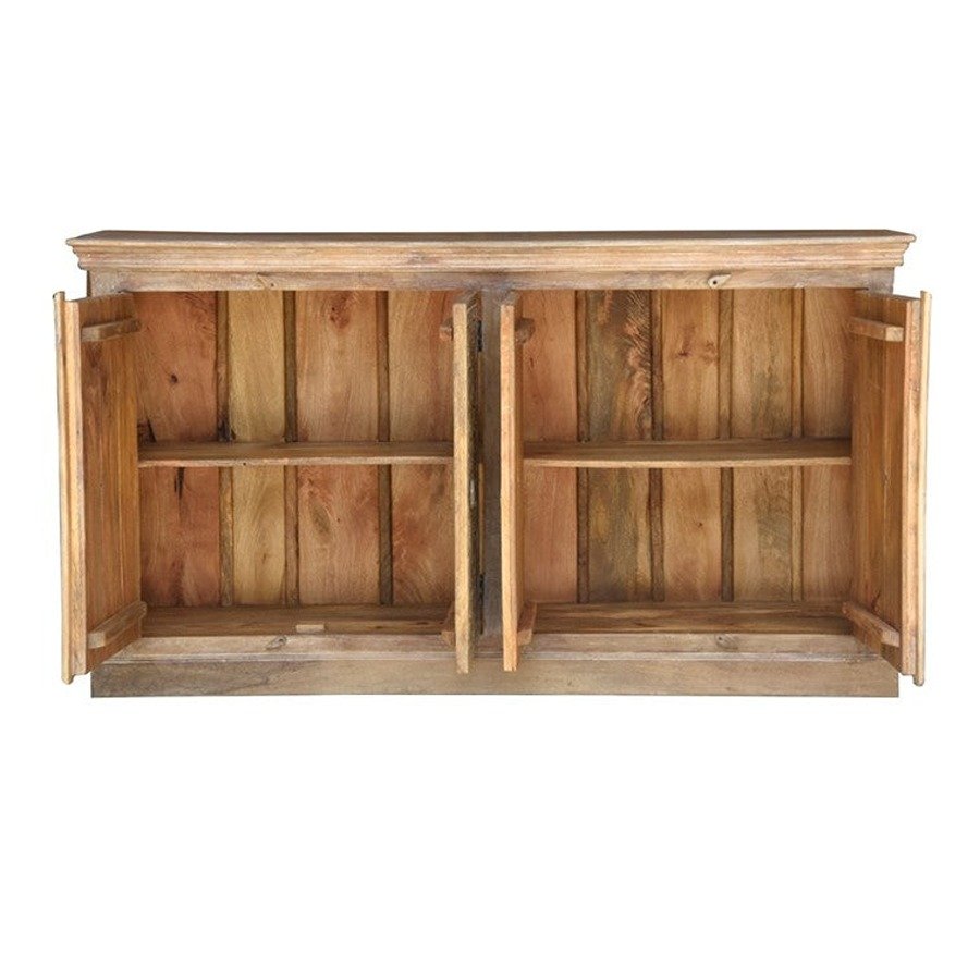 Handcrafted Carved Mango Wood Sideboard with White Wash Finish