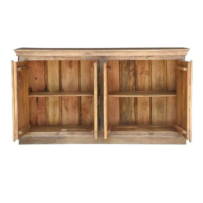 Handcrafted Carved Mango Wood Sideboard with White Wash Finish