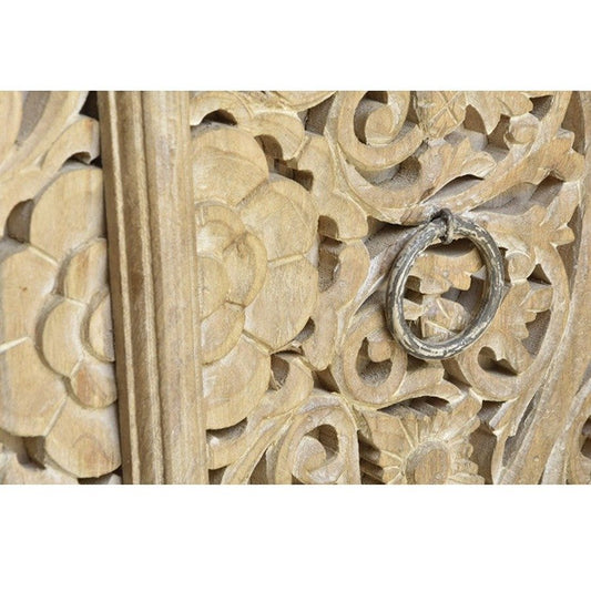 Handcrafted Carved Mango Wood Sideboard with White Wash Finish