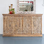 Handcrafted Carved Mango Wood Sideboard with White Wash Finish