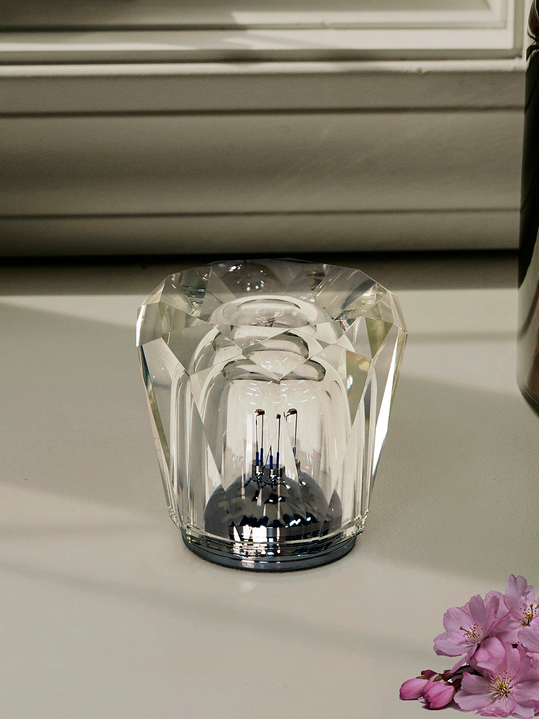 Clear Cut Crystal Solitaire Touch-Dimmable Rechargeable Mini Table Lamp - Modern Gem Accent Light