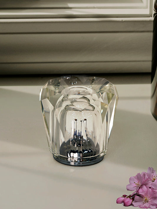 Clear Cut Crystal Solitaire Touch-Dimmable Rechargeable Mini Table Lamp - Modern Gem Accent Light