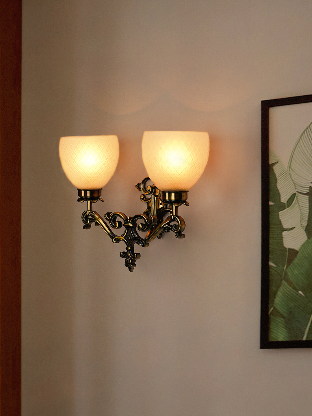 Brass Antique Aluminium Glass 2-Light Wall Sconce – 40.6 cm