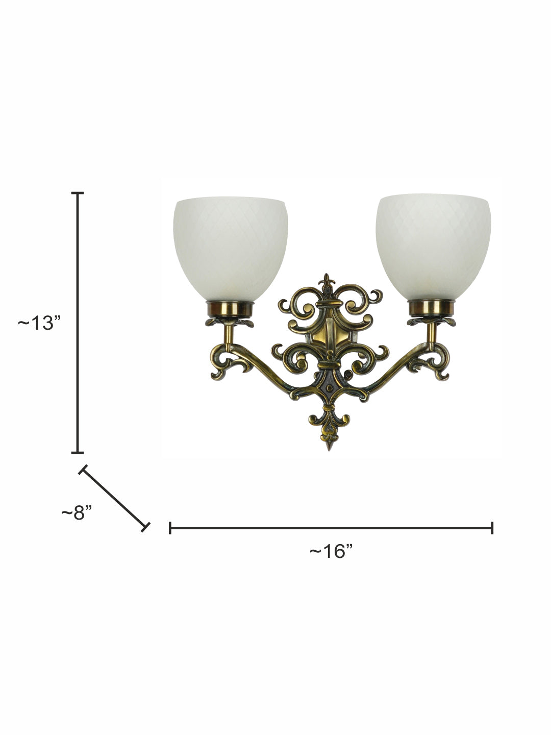 Brass Antique Aluminium Glass 2-Light Wall Sconce – 40.6 cm