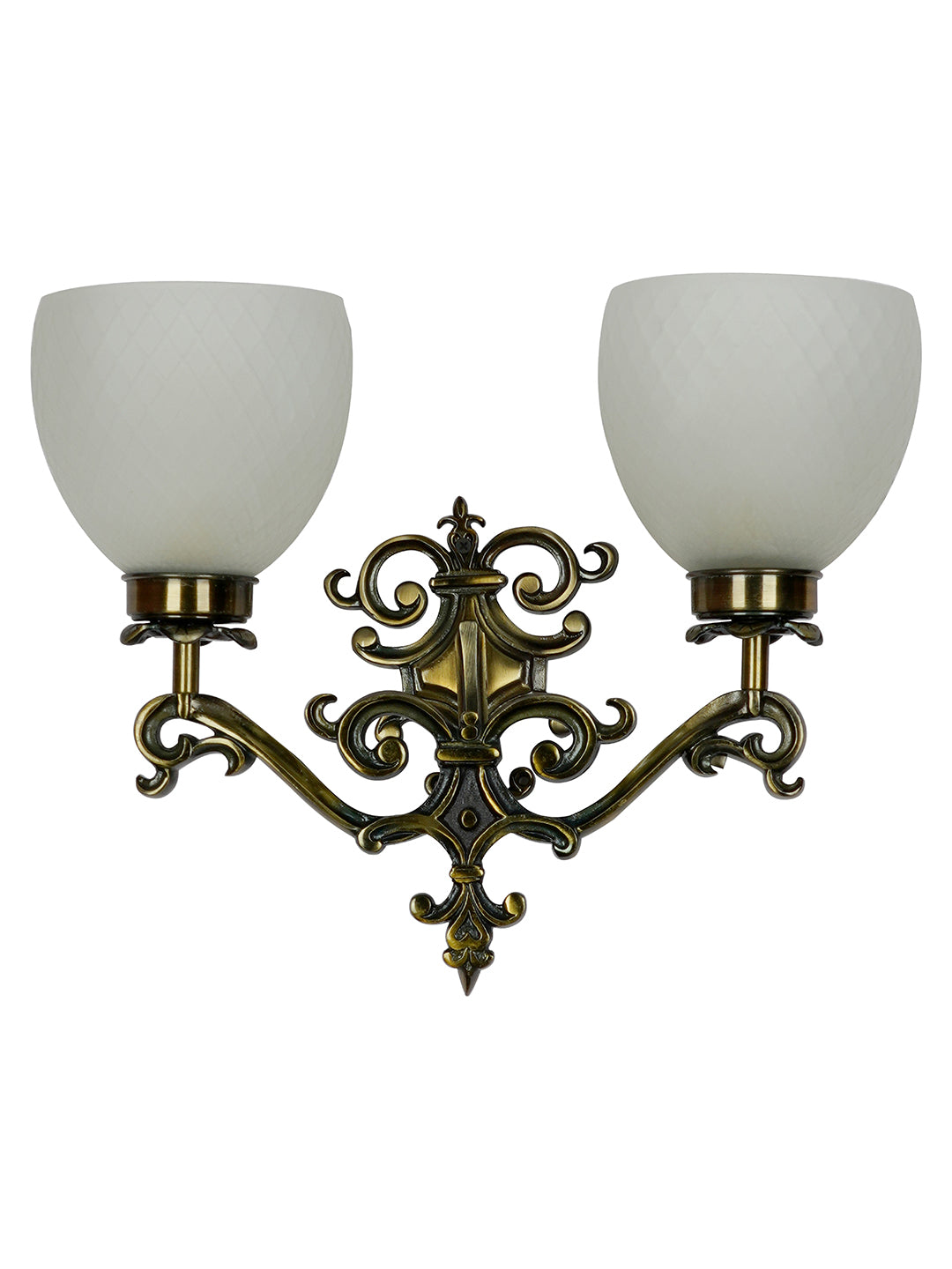 Brass Antique Aluminium Glass 2-Light Wall Sconce – 40.6 cm