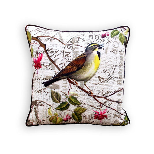 Botanical Sparrow Print Cotton Cushion Cover – 40cm Square Pillowcase