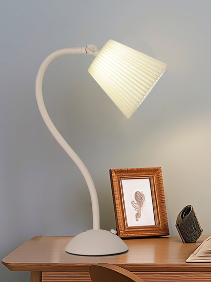 White Touch-Dimmable Rechargeable Mini Desk Lamp with Pleated Shade - Modern Gooseneck Table Light