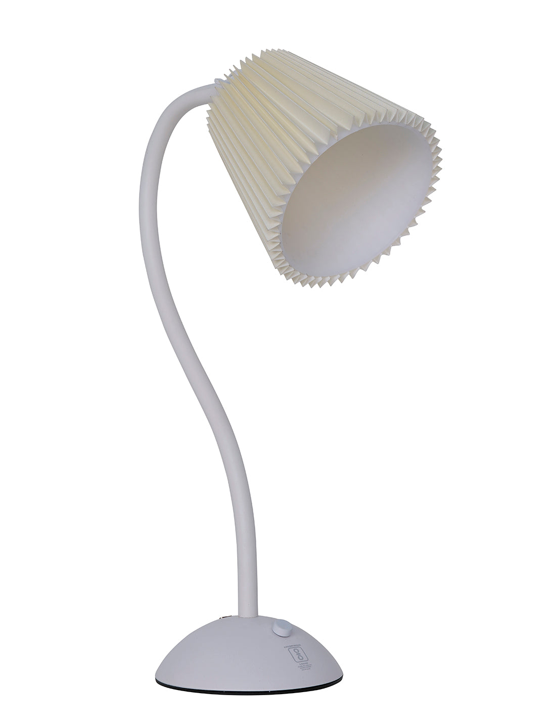White Touch-Dimmable Rechargeable Mini Desk Lamp with Pleated Shade - Modern Gooseneck Table Light