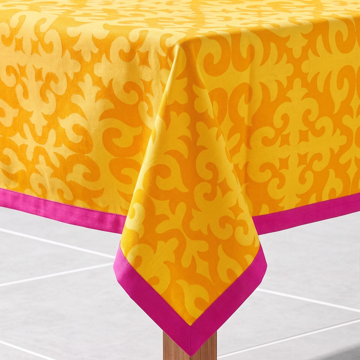 Shyrdak Yellow Print Tablecloth – Cotton | Moroccan Pattern | Bohemian Table Linen
