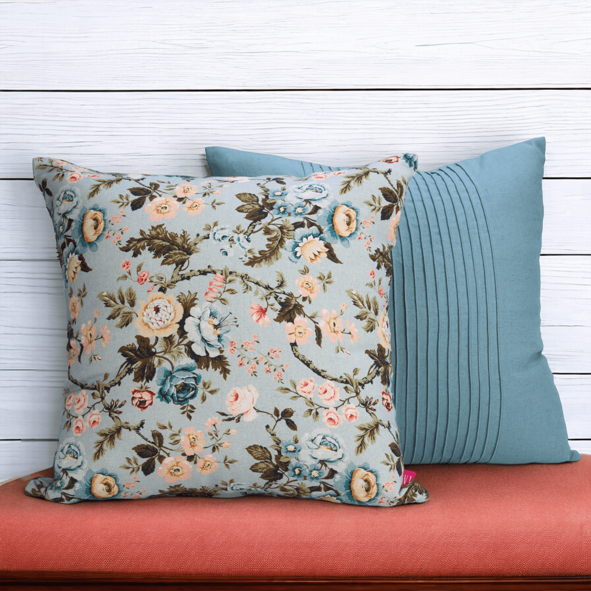 Amour Duck Egg Linen Pillow Cover with Pin Tuck Detail