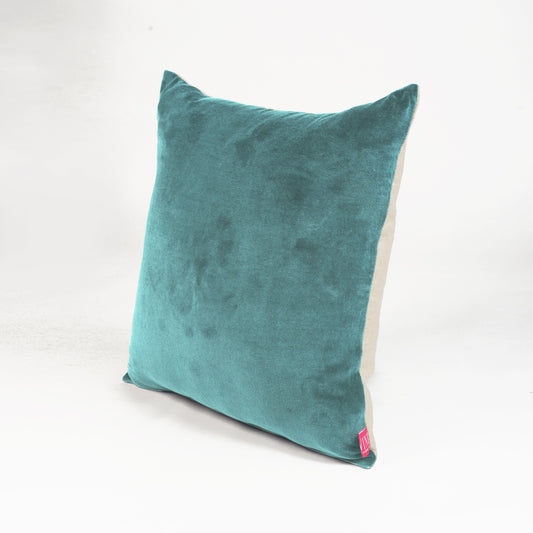 Teal Velvet and Linen Reversible Pillow Cover – Autumn Elegance