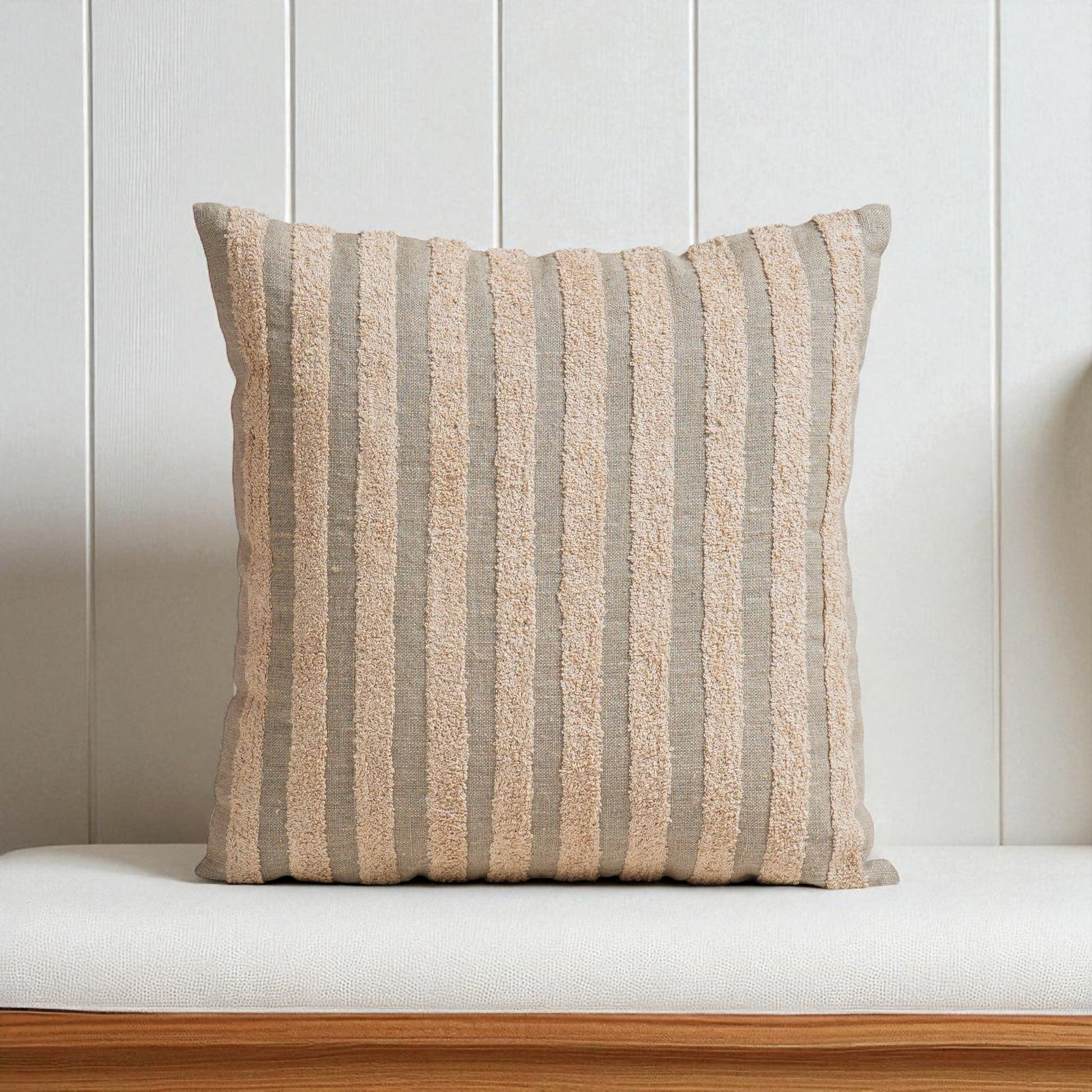 Pure Linen Pillow Cover with Scandinavian Stripe Aari Embroidery