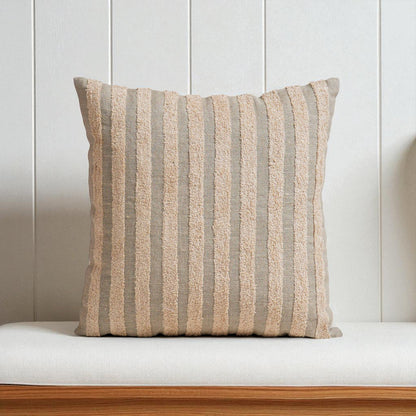 Pure Linen Pillow Cover with Scandinavian Stripe Aari Embroidery