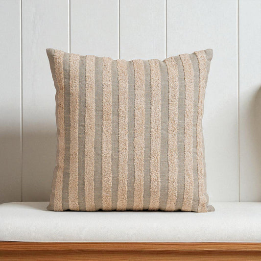 Pure Linen Pillow Cover with Scandinavian Stripe Aari Embroidery