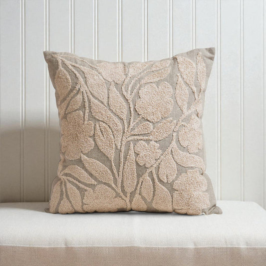 Pure Elements Linen Pillow Cover with Scandinavian Floral Embroidery