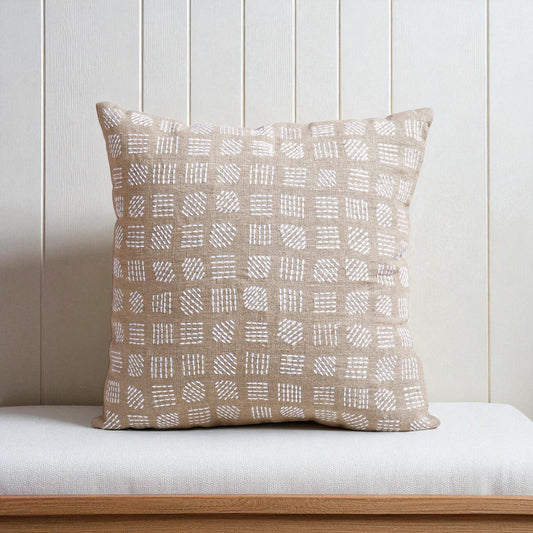 Pure Elements 100% Linen Pillow Cover with White Grid Embroidery