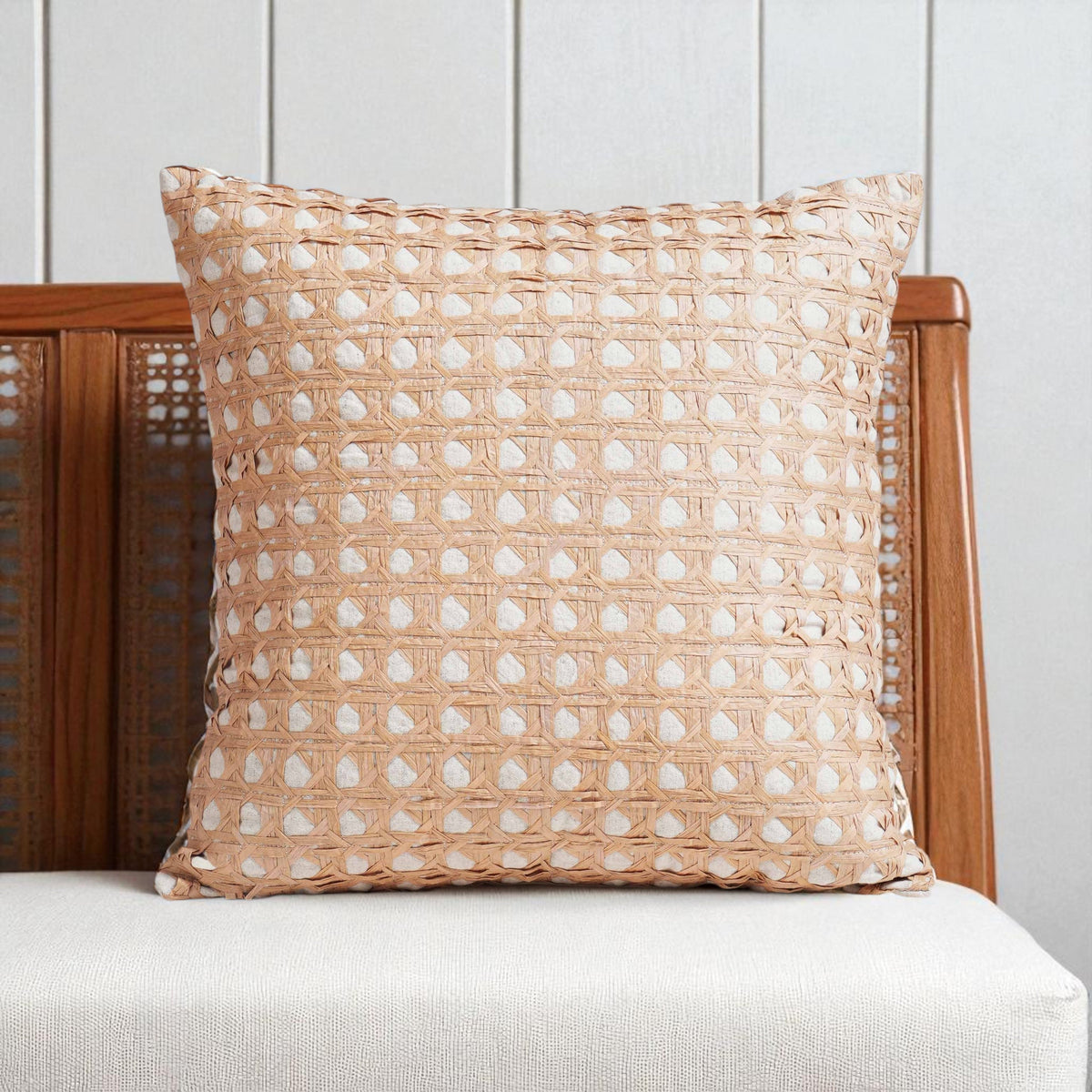 PURE ELEMENTS - Luxury Hand-Interlaced Faux Raffia Pillow Cover – 18x18 inches - monotone