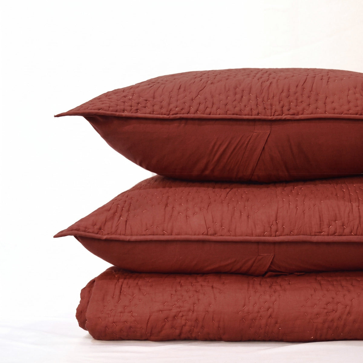 Rust Kantha Quilted Bed Set | Chevron Pattern | Handmade | Twin, Queen & King