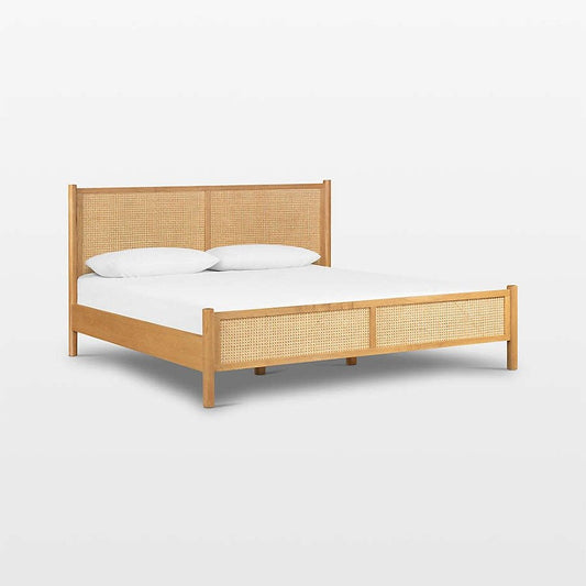 Tisdell King Bed – Cane Khaki Acacia Wood, Maple Finish