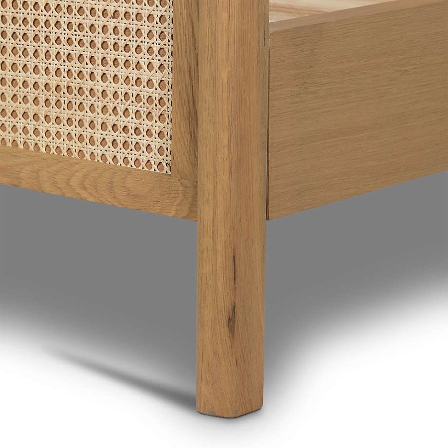 Tisdell King Bed – Cane Khaki Acacia Wood, Maple Finish