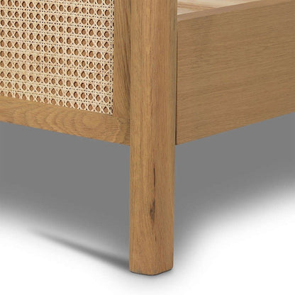 Tisdell King Bed – Cane Khaki Acacia Wood, Maple Finish