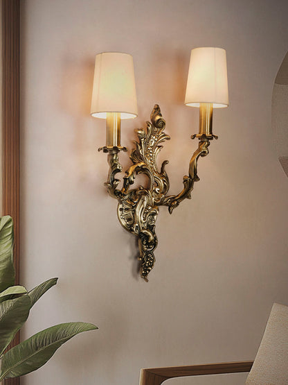 Brass Antique Fabric Aluminium 2-Light Wall Sconce – 55.9 cm