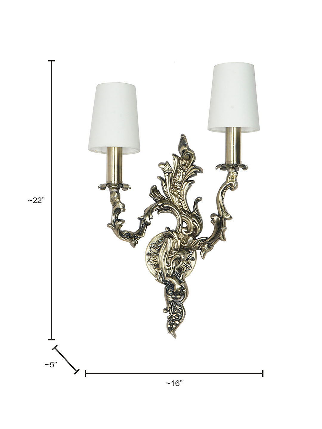 Brass Antique Fabric Aluminium 2-Light Wall Sconce – 55.9 cm