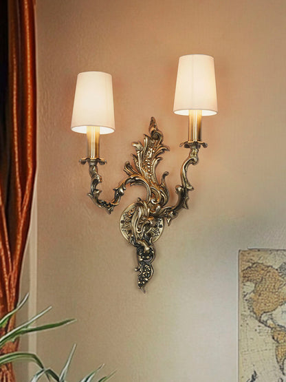 Brass Antique Fabric Aluminium 2-Light Wall Sconce – 55.9 cm