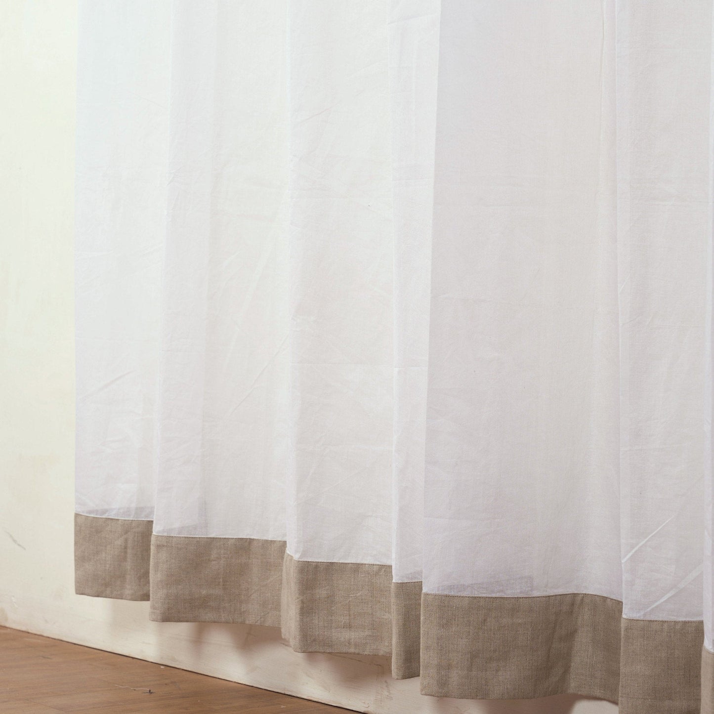 Elegant Linen & Organdy Pleated Sheer Curtain – White