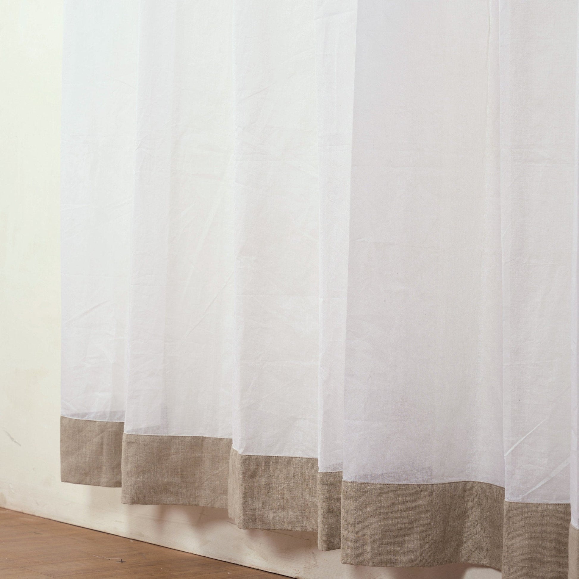 Elegant Linen & Organdy Pleated Sheer Curtain – White