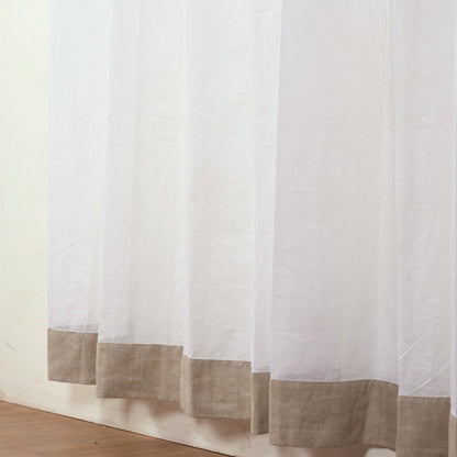 Elegant Linen & Organdy Pleated Sheer Curtain – White
