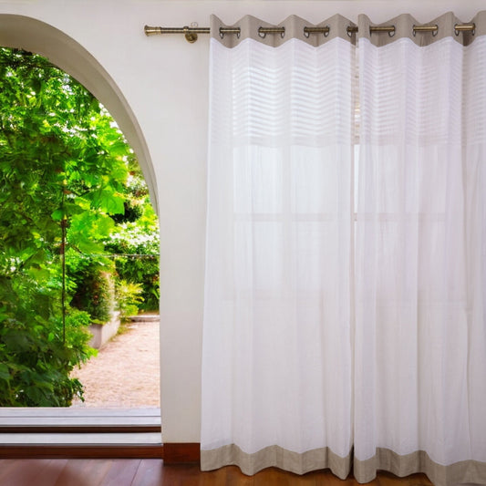 Elegant Linen & Organdy Pleated Sheer Curtain – White
