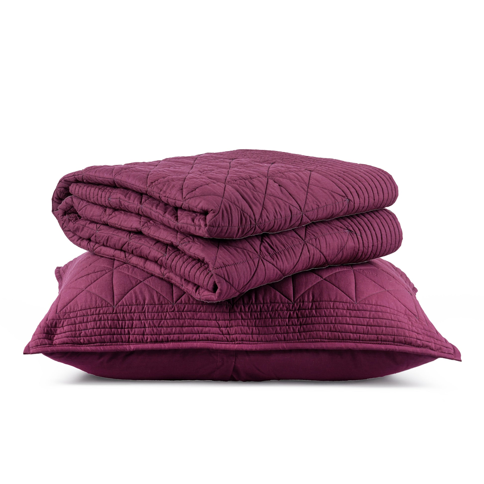 Plum Cotton Handcrafted Diamond Quilted Bed Set – Twin Queen King
