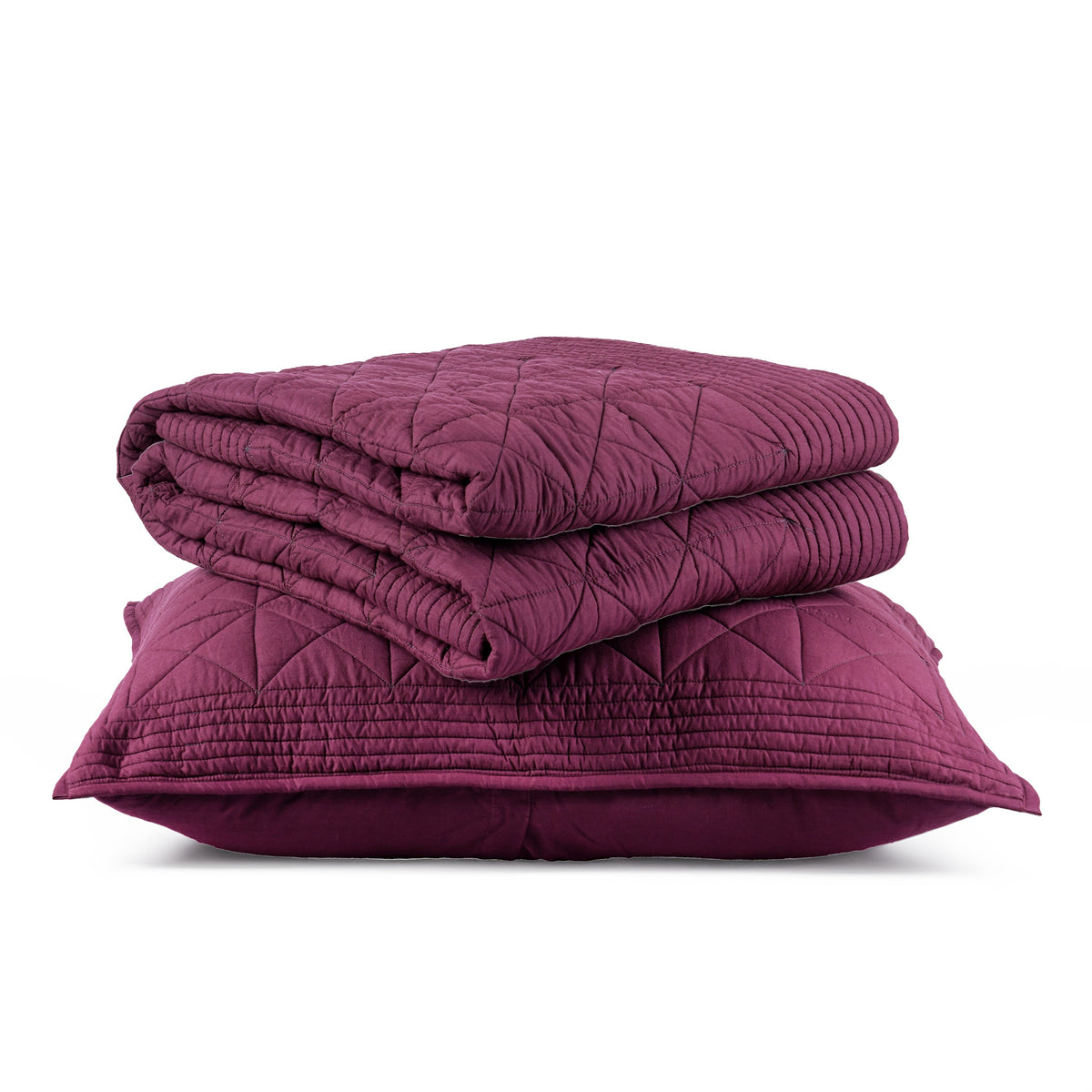 Plum Cotton Quilted Bed Set | Diamond Pattern | Handmade | Twin, Queen & King