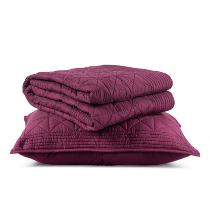Plum Cotton Quilted Bed Set | Diamond Pattern | Handmade | Twin, Queen & King