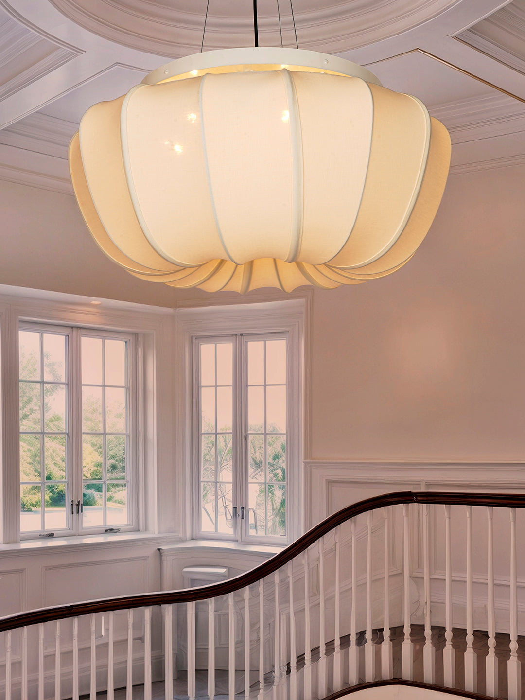 Ivory Fabric Mild Steel 5-Light Pendant – 61 cm