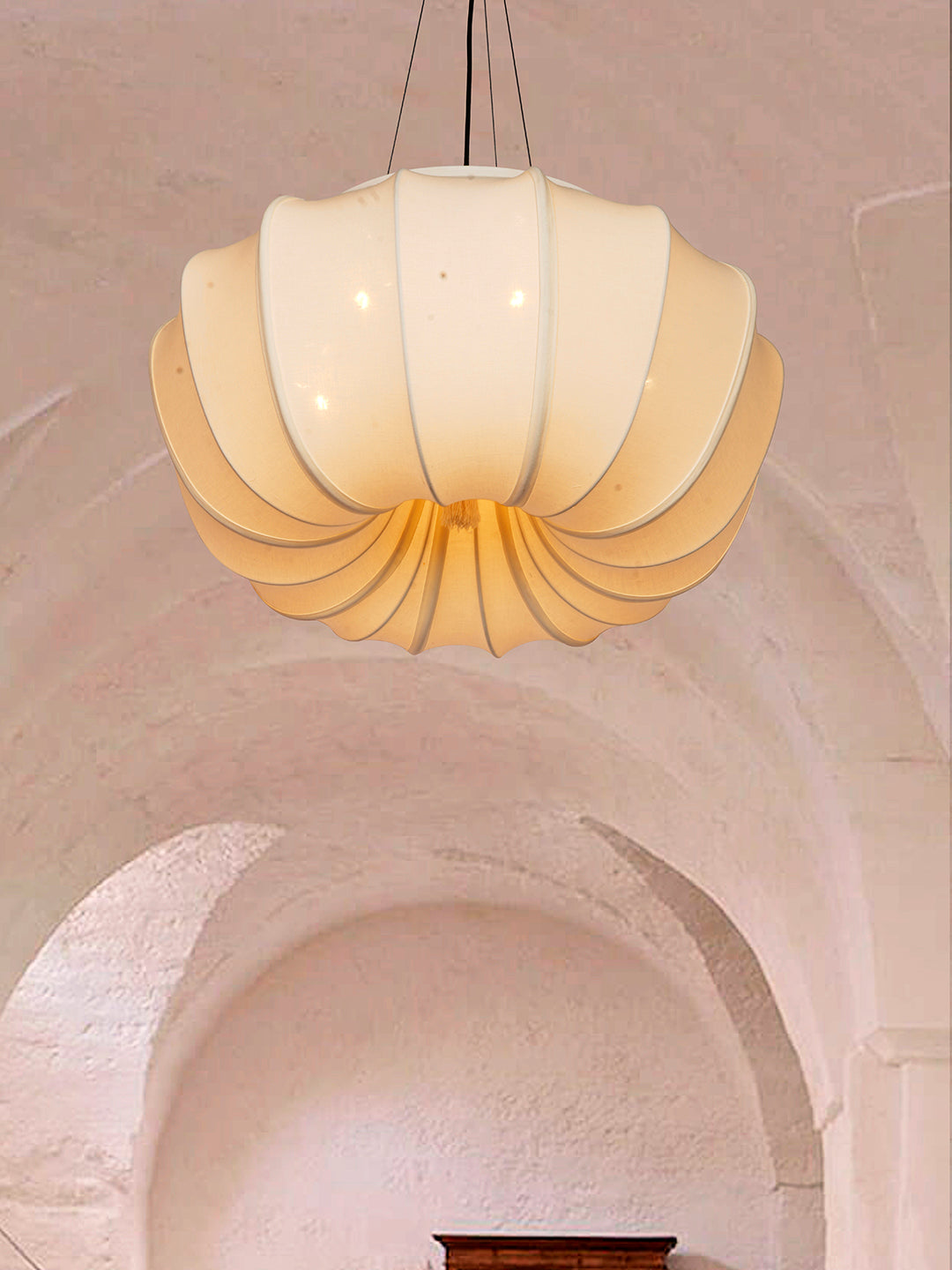 Ivory Fabric Mild Steel 5-Light Pendant – 61 cm