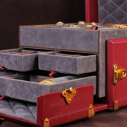 Maroon Glory Premium Leather & Brass Jewelry Trunk – Elegant Storage