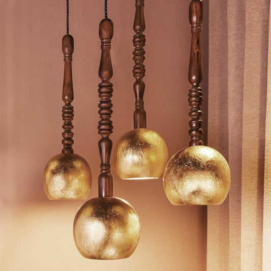 Handcrafted Wooden Bubble Pendant with Gold Leaf Detailing
