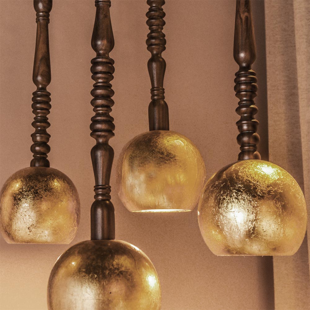 Handcrafted Wooden Bubble Pendant with Gold Leaf Detailing