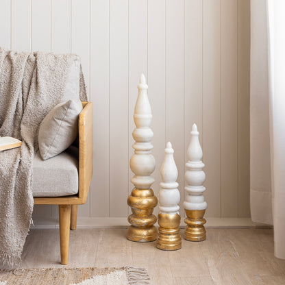 Gold Leafed Marble Temple Corner Sculpture Luxury Home Décor